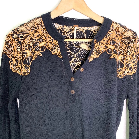 Free people black gauze thermal long sleeve top s - Picture 3 of 8